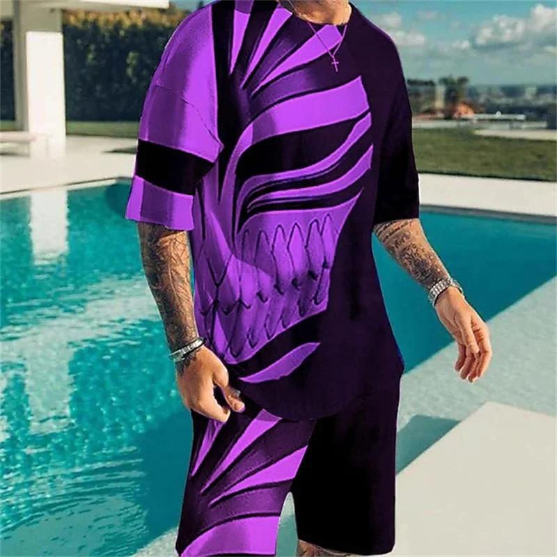 Men's T-Shirt Shorts Set Retro Skull Casual Fashion Pattern Stereoscopic 3D Print Short Sleeve Shorts Set Streetwear Summer New