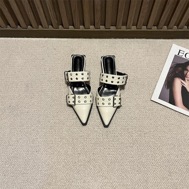 Thick heel niche design bag head half slippers women's shoes summer 2025 new metal buckle versatile muller shoes