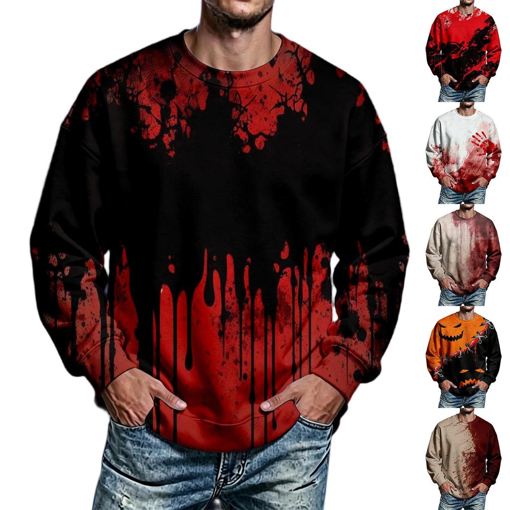 Men's Halloween Printed Neck Long Sleeve Sweatshirt for Casual Daily Wear