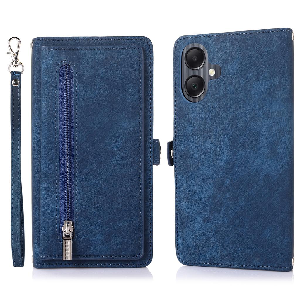 For Samsung Galaxy A06 4G/5G Case Zipper Pocket 9 Card Slots PU Leather Phone Cover with Wrist Strap