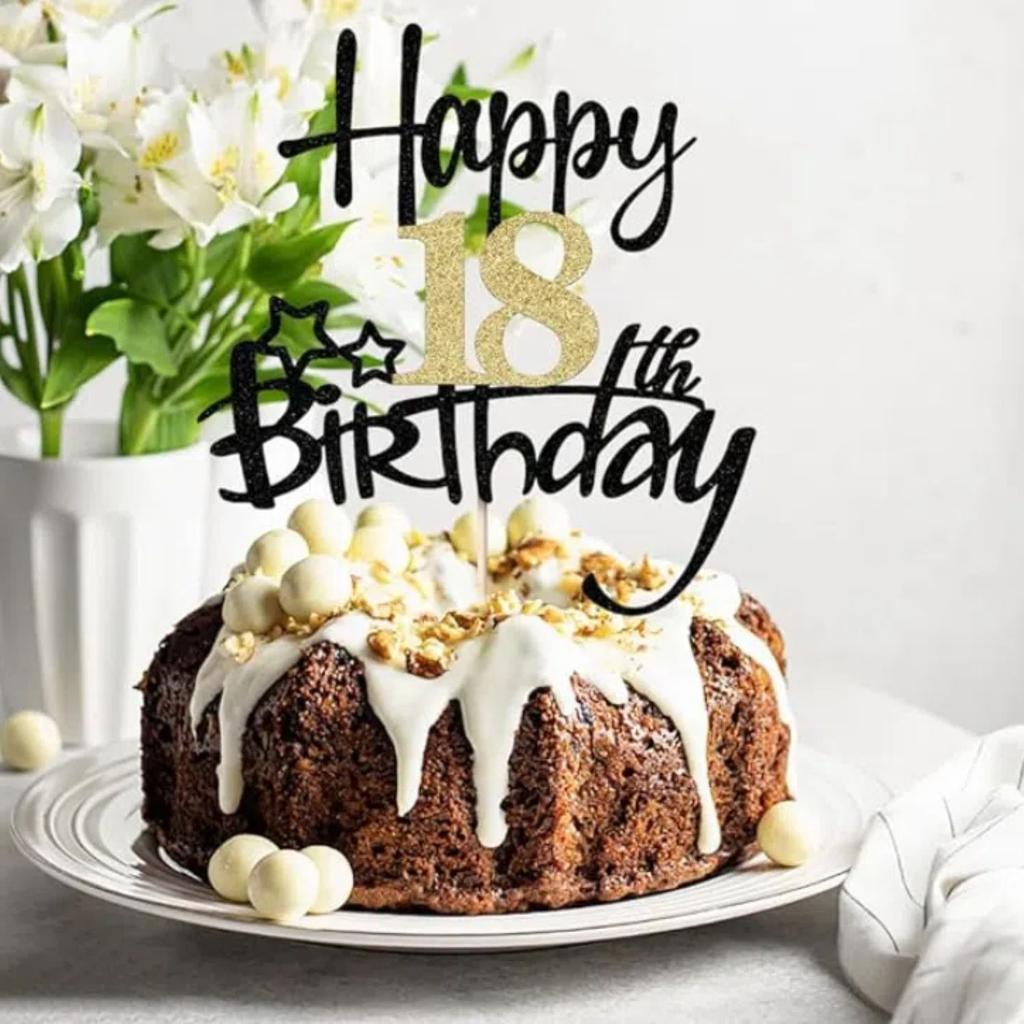 2 st Grattis på 18-årsdagen Tårtdekoration Svart Guld 18 Årsdag Bröllopsdag Fest, Välj 15 Fantastiska Tårtdekorationer