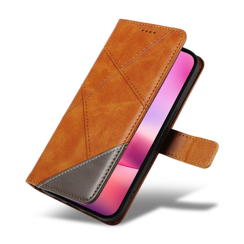 For iPhone 16 Case PU Leather Protective Geometric Line Phone Cover Wrist Strap