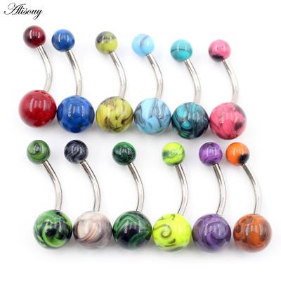 Alisouy 1 st Färgrik Akrylboll 14G Rostfritt Stål Stång Navelpiercing Ringar Piercing Nombril Ombligo Dam Kroppssmycken