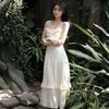 Romantic French Style Sleeveless Long Dress With Pleats And Zipper For Summer Elegance