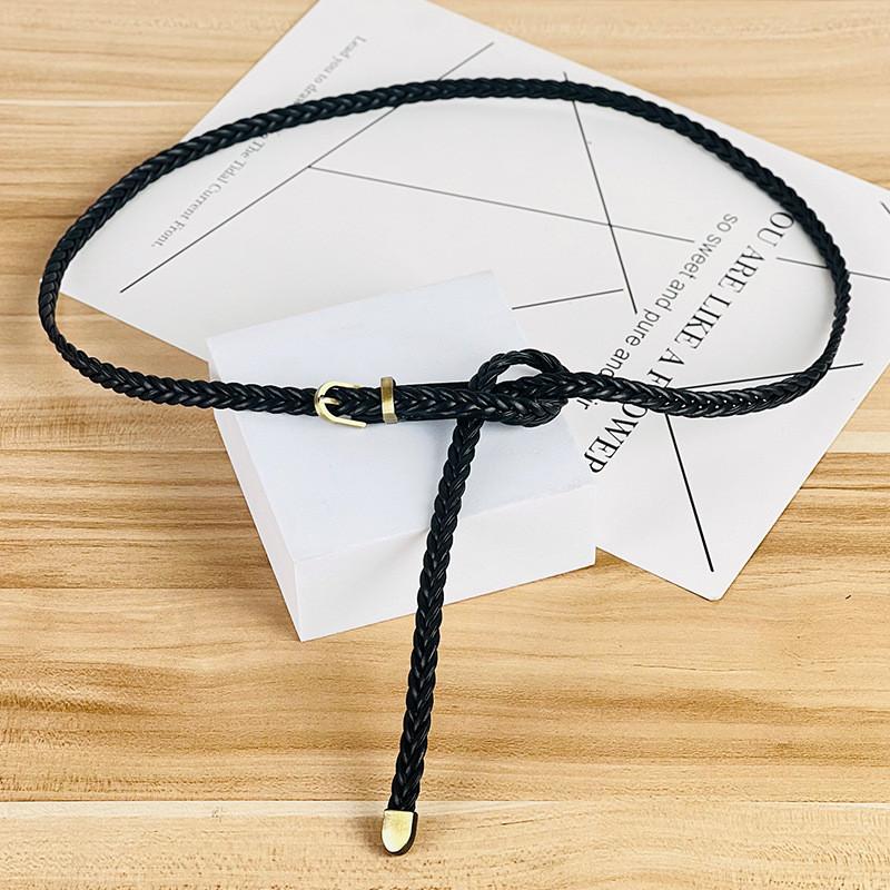 Ladies Non Punched Woven Needle Buckle Slim Belt Dress Accessories Summer Retro