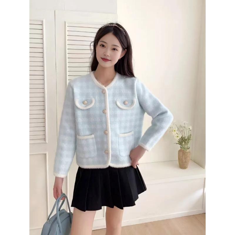 

Pink small fresh knitted sweater jacket women s autumn and winter new short fashion sweater short top One size светло-синий