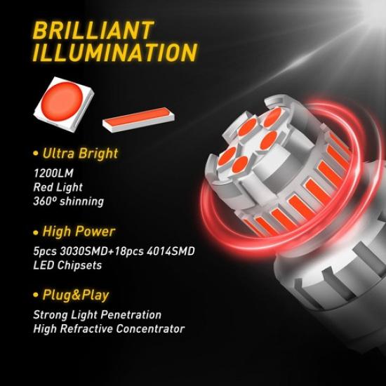 AUXITO 7443 7440 LED Red Strobe Flash Brake Stop Tail Parking Light Bulbs EAO