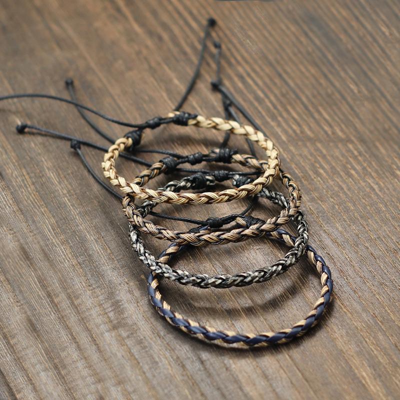 Simple Style Handmade Genuine Leather Bracelet Men Adjustable Wax Rope Leisure Accessories Gift For Him Pulseiras Masculina