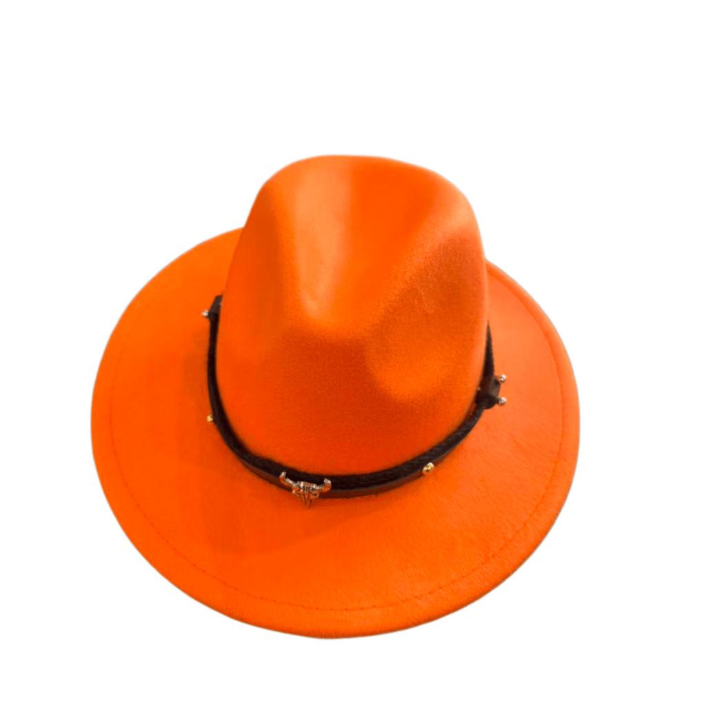 Cowboy Men and Women Wide-brimmed Shade Top Hat Outdoor Sunscreen Western Flat-brimmed Jazz Calf Head Standard Versatile Trend Hat