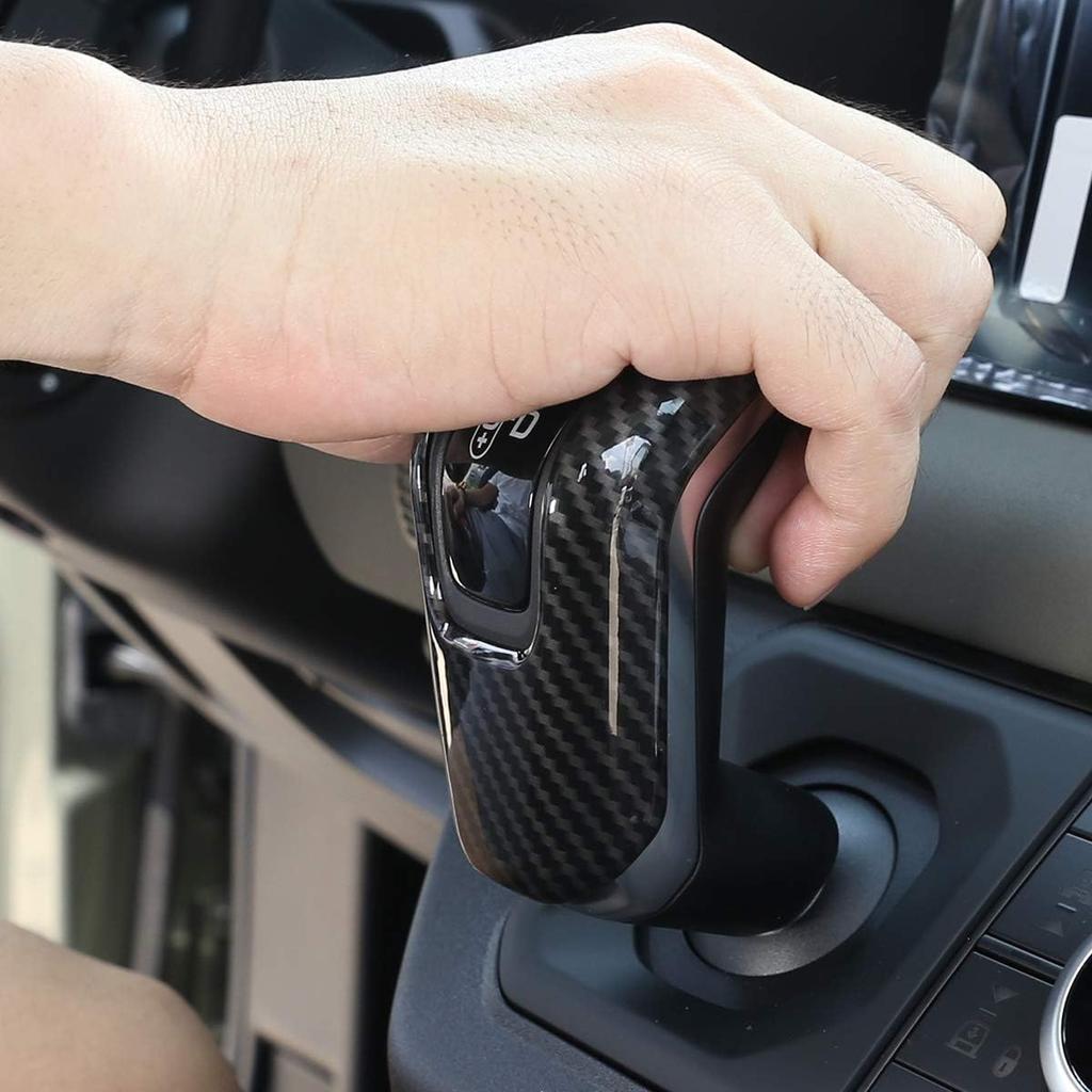 ABS Plastic Car Center Console Gear Shift Knob Cover Trim for Land Rover Defender 110 2020 (Carbon Fiber Style)