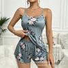 European and American TEMU Printing Pattern Suspender Shorts Pajamas Set Female Sexy New Outer Loungewear Set