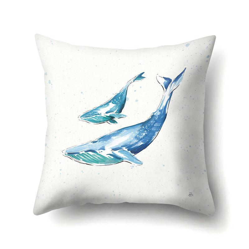 Polyester Pillowcase Peach Leather Velvet Cushion Cover Marine Life Seahorse Octopus Printed Pillow Bedside Cushion Cover