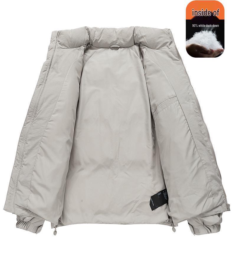 Warme Daunenjacke für Herren: Winter dick gefüttert, mit Samt gefüttert, kältebeständig, 90% weiße Entendaunen, lockere Passform mit Stehkragen.
