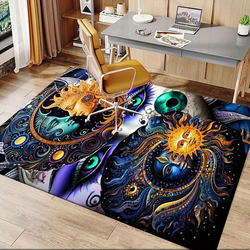 "Colorful Sun & Moon Face Mandala Art Print"Office Mat Home Decor Office Desk Chair Carpet for Office Ph124