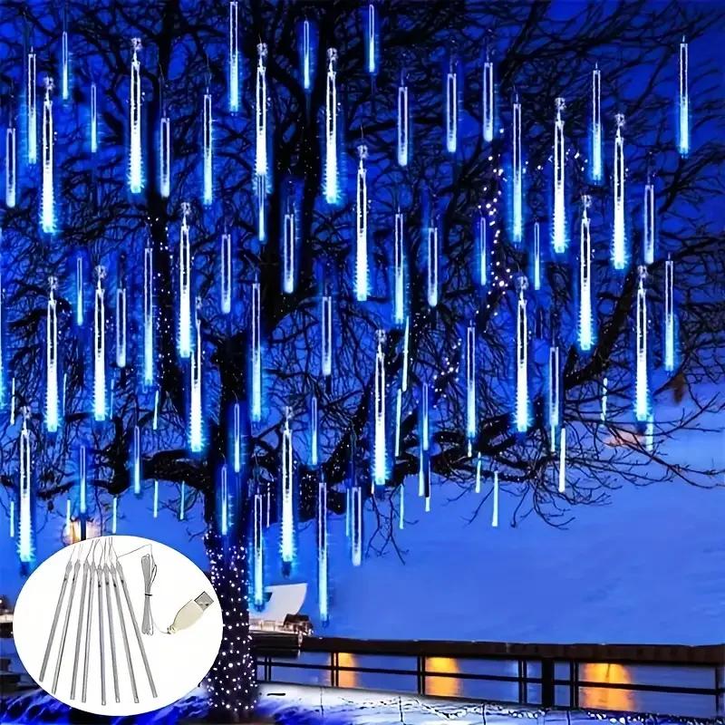 192 LED EU Powered Fairy Lights Dynamic Meteor Shower & Ice Strip String for Christmas New Year Perfect for Home & Yard Decor