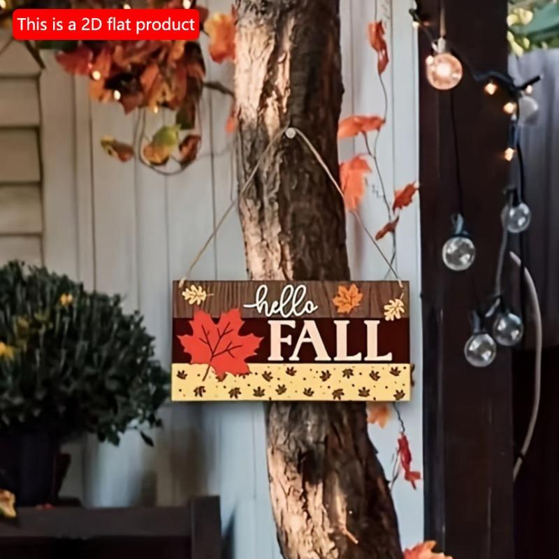 2d Flat 20*10cm, Autumn Home Decoration, Hello Autumn Maple Leaves, Thanksgiving Decoration Signs, Wooden Creative Decorative Plaques, for Home, Club