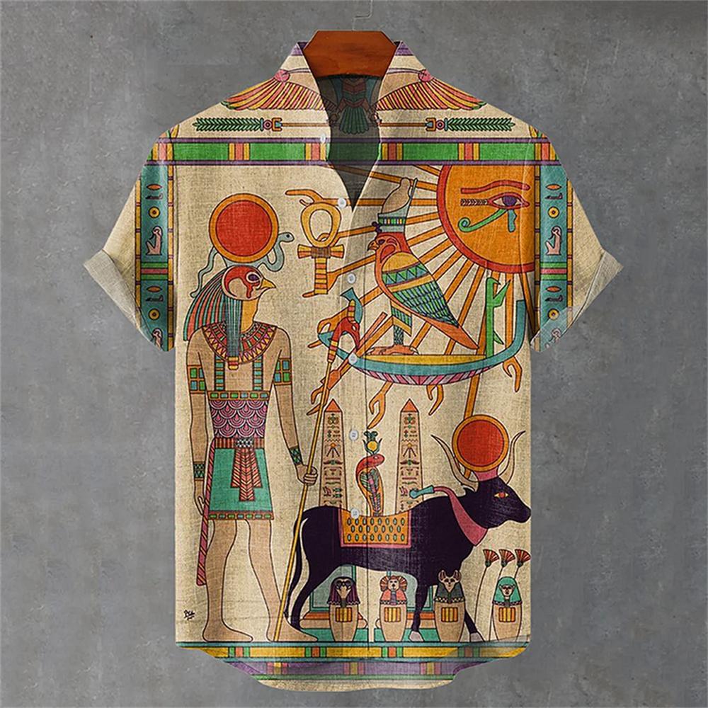 Men's Shirt 3D Retro Geometric Pattern Comfortable and Fashionable Short-sleeved Shirt Large Size Fast Delivery