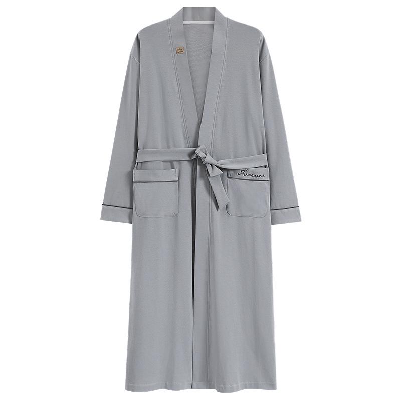 Ανδρική 100% Βαμβακερή Ρόμπα Μπάνιου Μακρυμάνικη - Κορεάτικου Στυλ, Φαρδιά Γραμμή, Πιτζάμες Εμπνευσμένες από Ξενοδοχείο Υψηλής Κατηγορίας