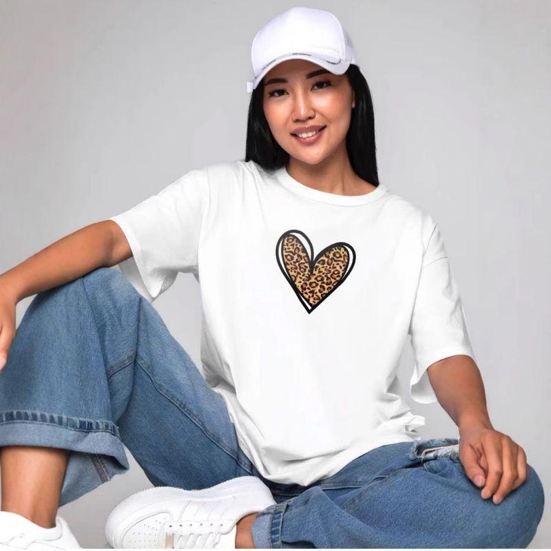 European and American New Fashion Casual Love Print Short sleeve T-shirt Top Heart Printed T-shirt Top
