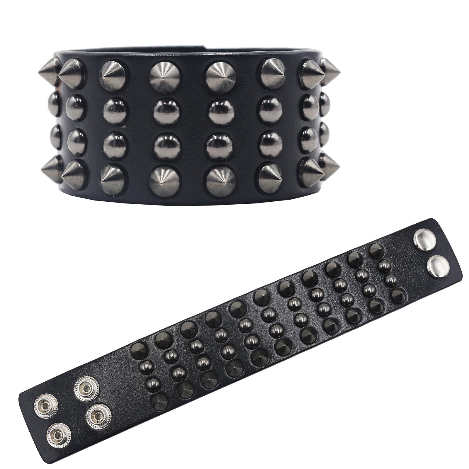 European-American Leather Skull Rivet Punk Bracelet