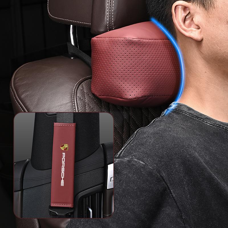 Car Head Neck Rest Pillow Seat Belt Protection Shoulder Pad For Porsche Panamera Cayenne Taycan 911 718 Macan Carrera-GT 928 968