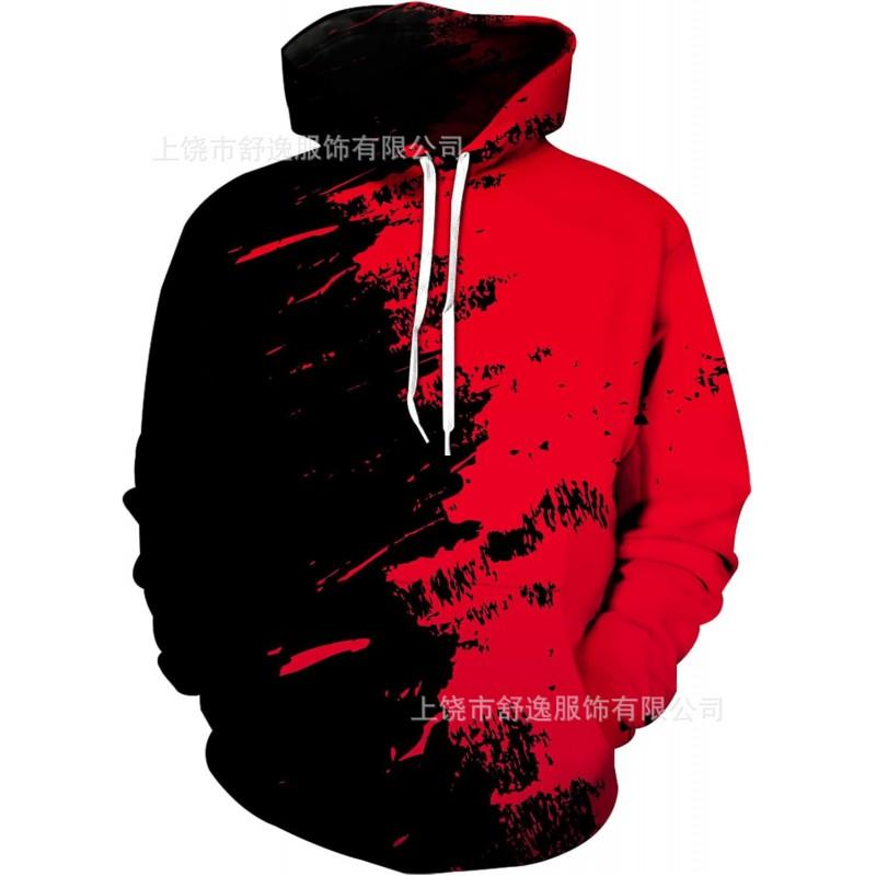 Mens Oversized Hooded Sweatshirt With Digital Print Casual Long Sleeve Top