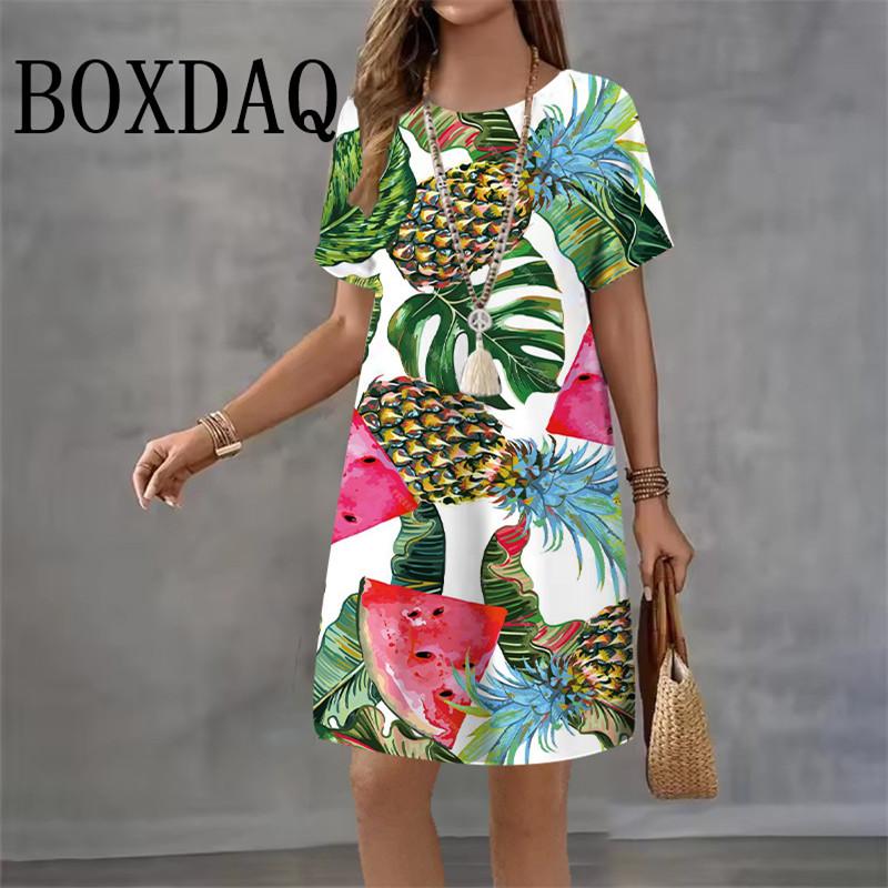 Women s Fashion Flower Print Dress Loose Versatile Casual Dresses S