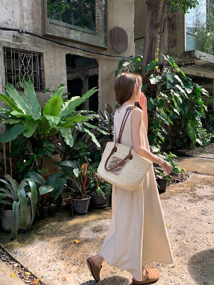 Women's Japanese & Korean Sleeveless Backless Summer Beach Dress: Loose Fit, Slimming Design