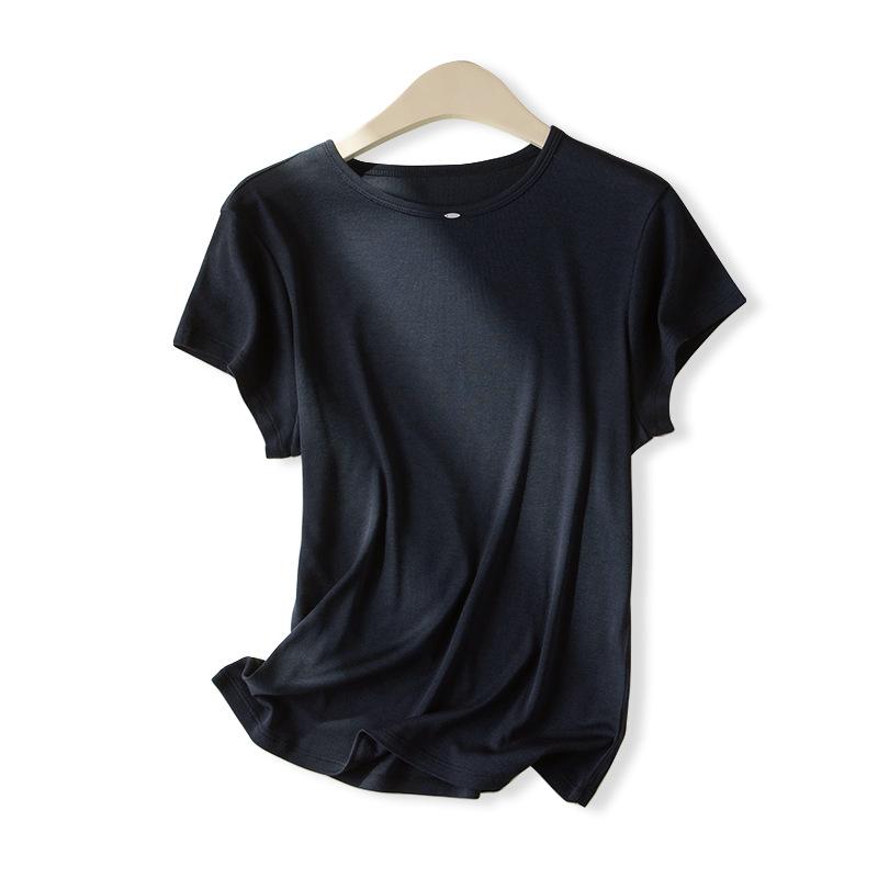 2026 Hangzhou Silk Lyocell Short Sleeve Women's Close-Fitting Round Neck T-shirt