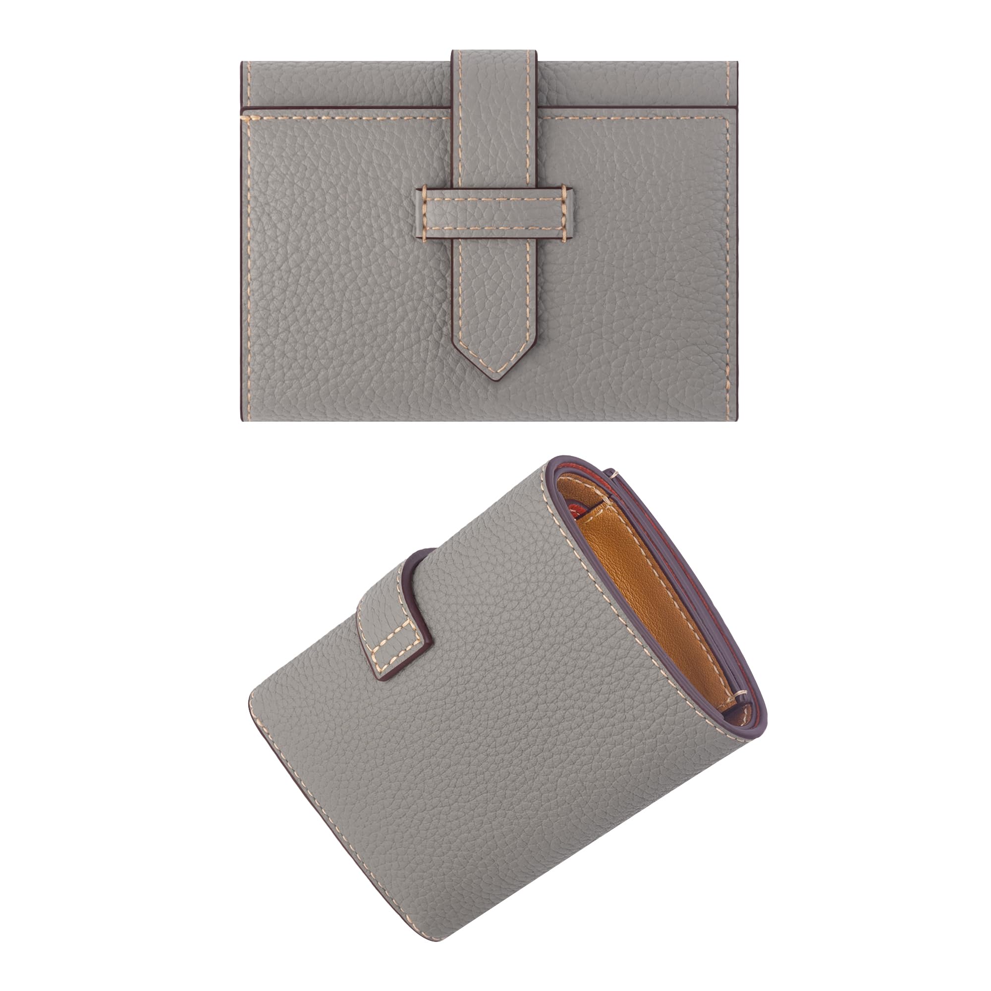 

Кошелек COGURE для мужчин и кошелек из натуральной шагреневой телячьей кожи с ремешком, с отделением для купюр, монет и карт, подарочная коробка, серо-бежевый, тройного сложения, женский, кожаный, компактный, отделение, кошелек,