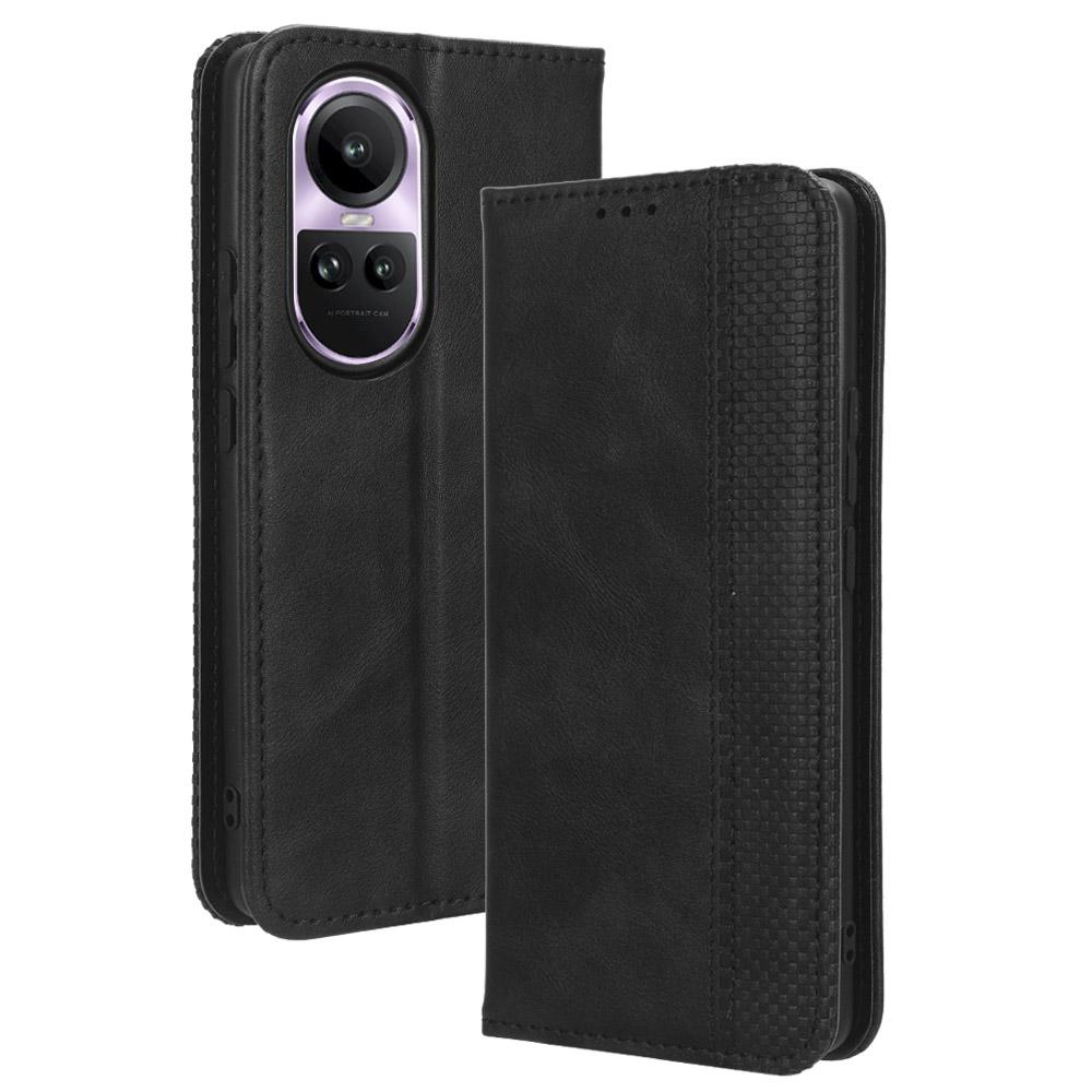 

For Oppo Reno10 5G CPH2531 (Global)/Reno10 Pro 5G CPH2525 (Global) Retro Wallet Phone Case PU Leather Stand Cover Black