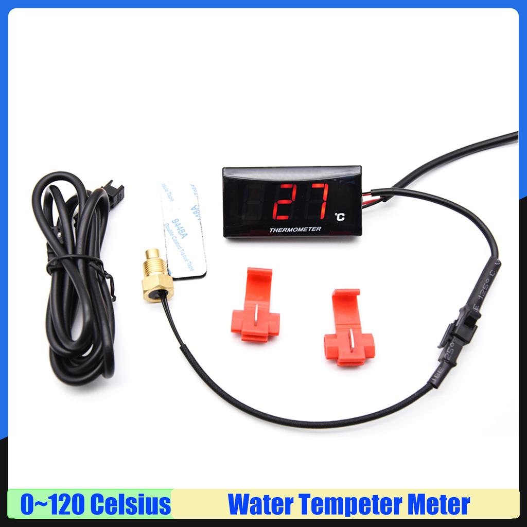 Motorcycle Instrument 0~120 Celsius Water Temperature Gauge with Water Temp Joint Pipe Sensor 16-22mm Motor Dashboard 12V