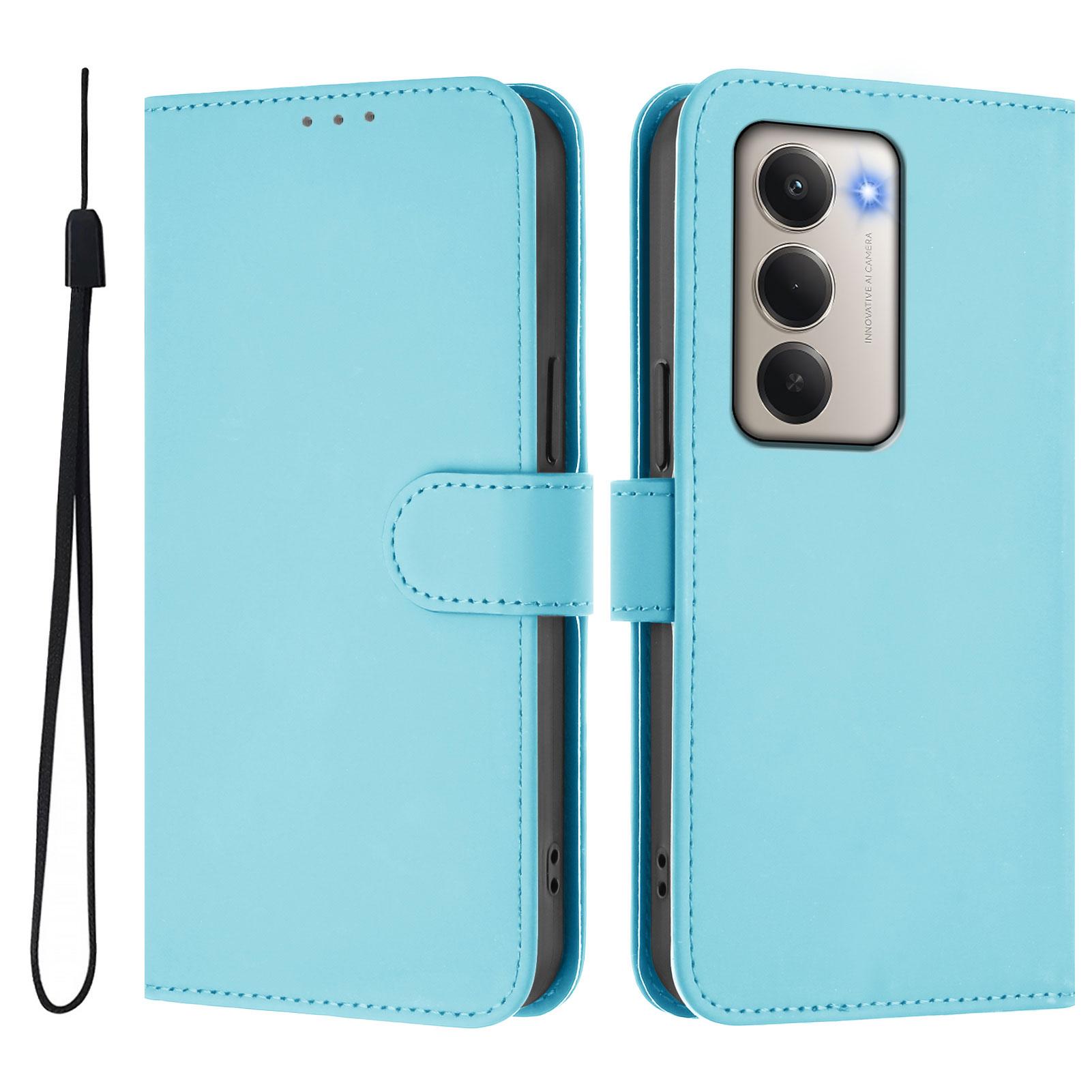 

Для Xiaomi Redmi 15 5G Чехол Однотонный Кошелек Кожаный Чехол для Телефона с Ремешком Sky Blue