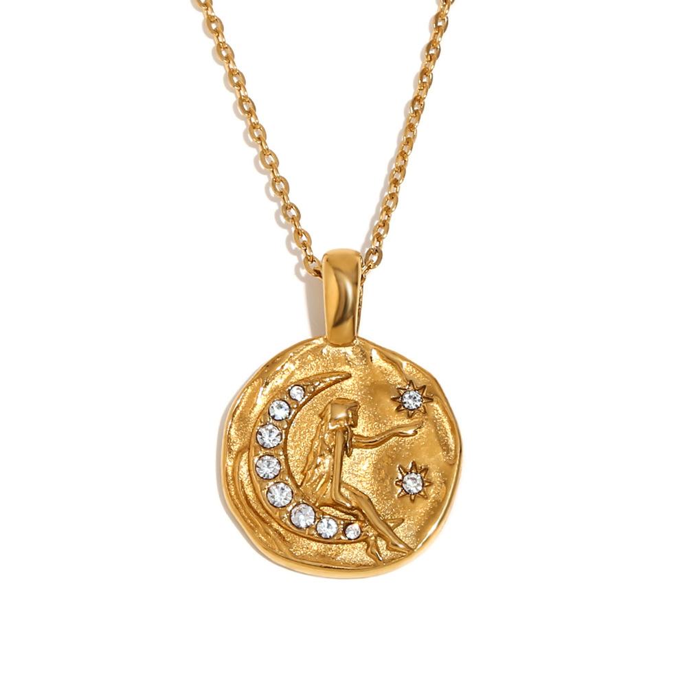 Retro Fashion Personality Pendant Unisex European American Niche Minimalist Creative Necklace 18K Gold Sun And Moon Accessories