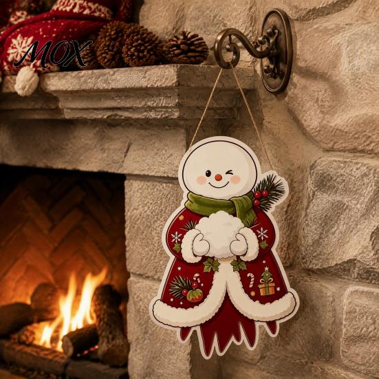 Wooden Hanging Ornaments Christmas Pendant, Cartoon Welcome Sign for Front Door, Indoor Holiday Accents Wall Decor with Cute Snowman/Bear/Penguin/Cat