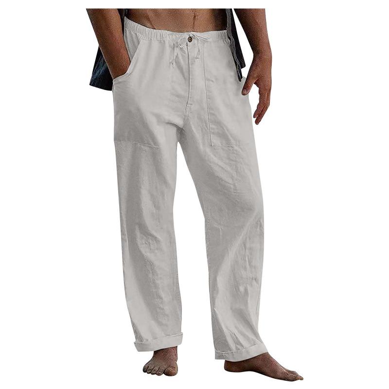 Men's Linen Trousers Loose Casual Summer Stretch Waist Drawstring Loose Trousers