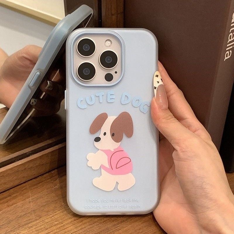 Pink schoolbag puppy is suitable for Apple 15promax mobile phone case 16 17 jelly two-in-one 14pro anti-drop 13p.