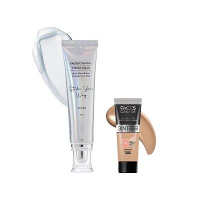 FACESCANADA Celeb Glow Kit|Silberner Strobe Cream (30ml) + Mittlere, natürliche, ganztägige Hydra-Matte-Mini-Foundation (15Ml)