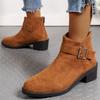 Fashion Women Pointy Buckle Ankle Boots Autumn Comfortable Low Heeled Short Boots Woman Fashion Suede Leopard Chunky Heel Chelsea Boot