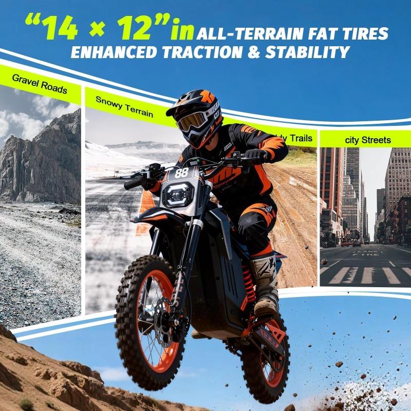 FREEBOY Y88 Electric Bike, 3000W Motor, 48V 30Ah Battery, 55KM/H, 14"/12" Fat Tires, Hydraulic Brakes