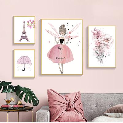 Impression murale d'images d'art, cadeaux pour chambre d'enfant, décoration de maison, aquarelle rose Kawaii, affiche de filles, décor de pépinière, peintures sur toile de fleurs