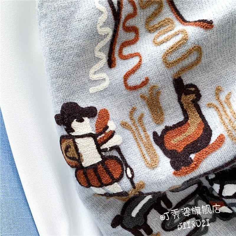 Spring  Autumn Knitted Vest Women Loose Knit Sleeveless Top V-neck Sleeveless Sweater Embroidered Cardigan Vest