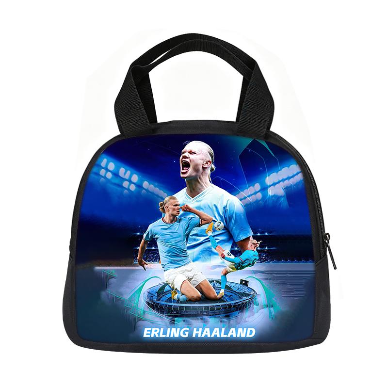 Learn, Travel Handbag Insulated Lunch Bag Reusable Haaland Lunch Box Football Star Student Bento Food Container Bags