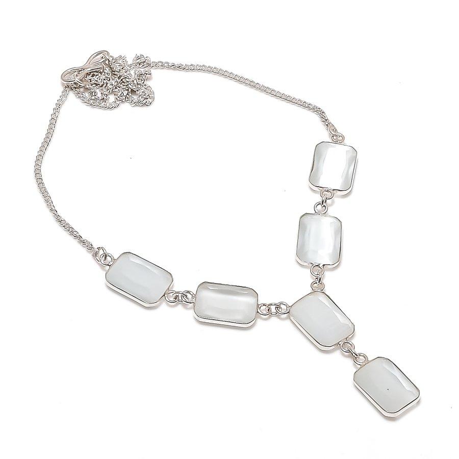 Natural Selenite Gemstone Handmade 925 Sterling Silver Jewelry Necklace 18  ASN-6045