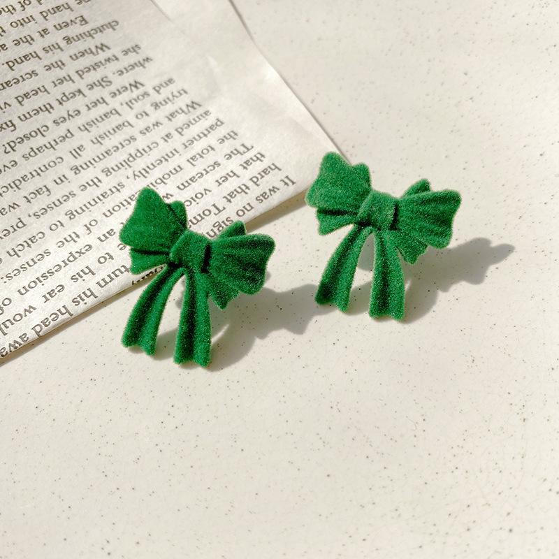 Vintage Wine Red Flocking Earrings Charm Geometric Bowknot Stud Earrings for Women Girls Fashion Unusual Jewelry Ear Accessories