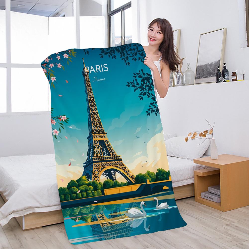 Eiffel Tower Beach Towel Colorful Bath Towels for Girl Microfiber Quick Dry Sand Free Beach Yoga Spa Gym Pool