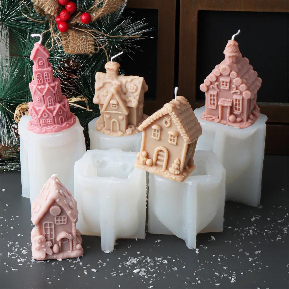 3D Christmas Tree House Candle Silicone Mold Candy Castle Candle Mold Christmas Snow Deer House Resin Gypsum Mold Christmas Gift
