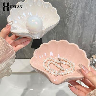 Shell Shape Ceramic Drain Soap Dish Holder Creative Home Solid Color Soap Dishes Jewelry Boxes Storage Box Bathroom Accessories