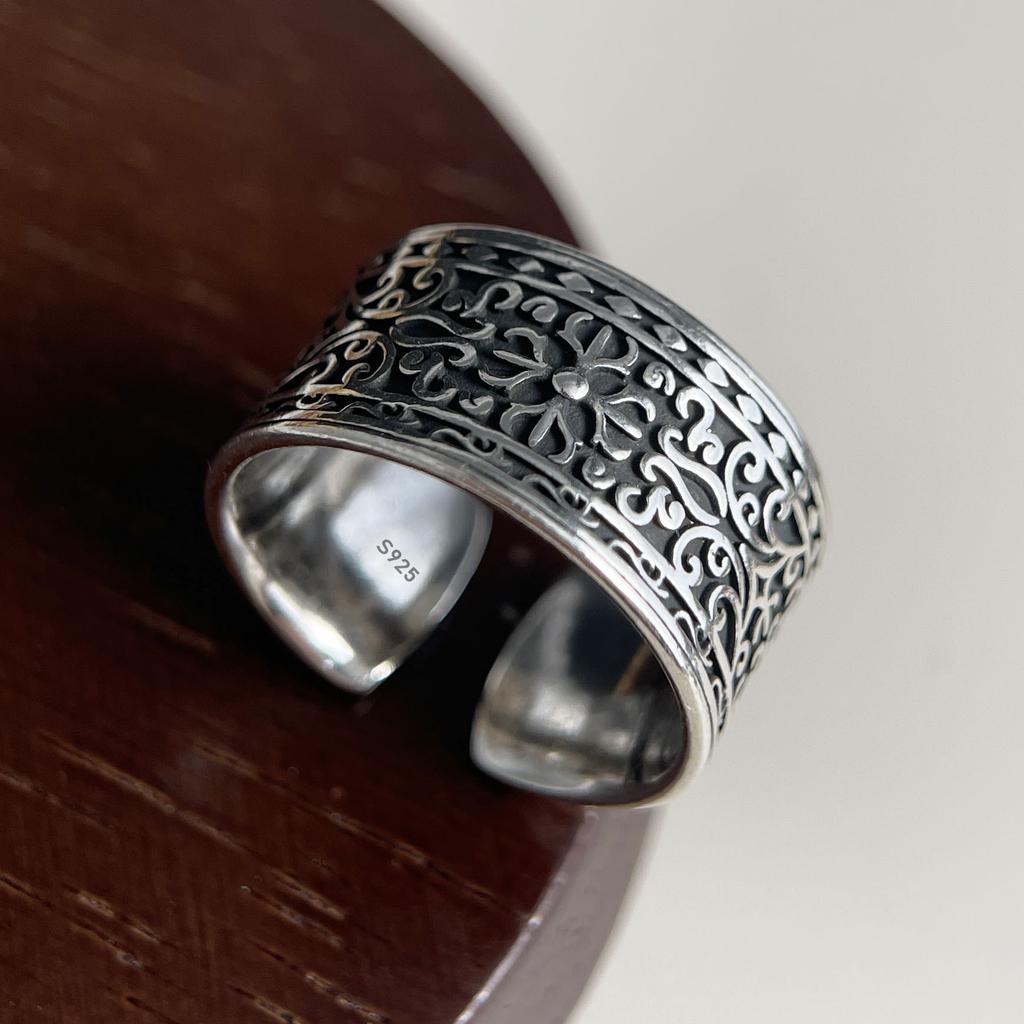 Xiaomi BF CLUB 925 Sterling Silver Ring For Women Jewelry Retro Wide Open Vintage Handmade Ring Allergy For Party Birthday Gift