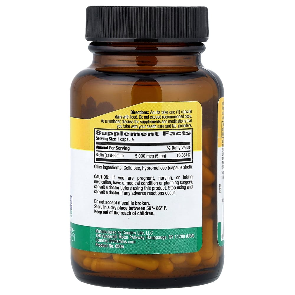 Country Life Biotin 5mg Veggie Capsules, 120 Count